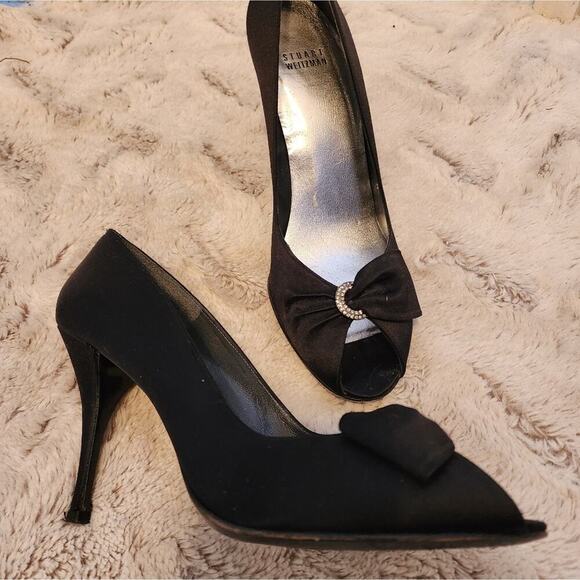STUART WEIZTMAN BLACK SATIN FABRIC PEEP TOE HEELS SIZE 9.5M - Picture 9 of 9
